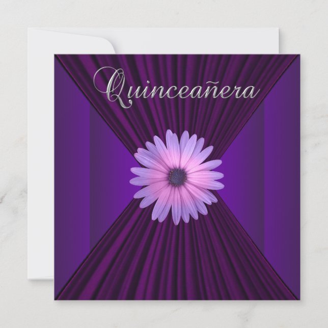 Pink Purple Daisy Purple Quinceanera Invitations (Front)