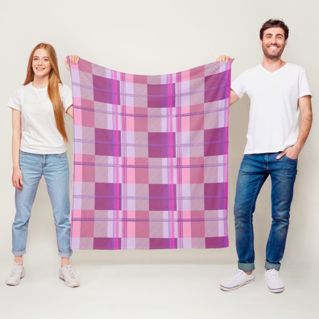 Pink Purple Diagonal Plaid Blanket (In Situ)