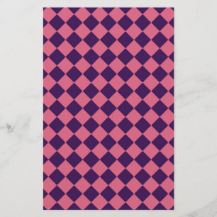 Pink Purple Diamond Harlequin Checker Pattern Stationery