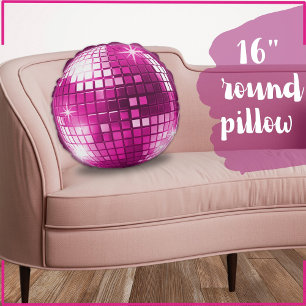 Pink Purple Disco Ball Sparkle Mirror Round Cushion