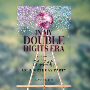 Pink Purple Disco Double Digits Birthday Welcome Acrylic Sign