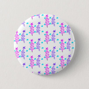 Pink Purple doodle christmas tree stars holiday pa 6 Cm Round Badge
