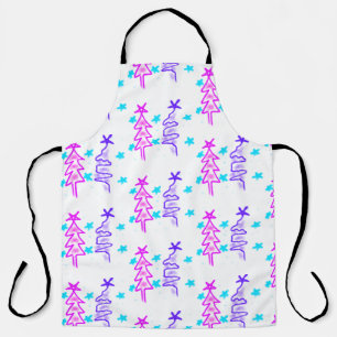 Pink Purple doodle christmas tree stars holiday pa Apron