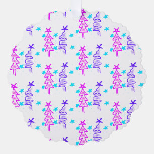 Pink Purple doodle christmas tree stars holiday pa Decoration Card