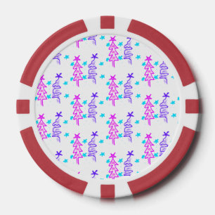 Pink Purple doodle christmas tree stars holiday pa Poker Chips