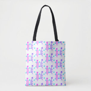 Pink Purple doodle christmas tree stars holiday pa Tote Bag