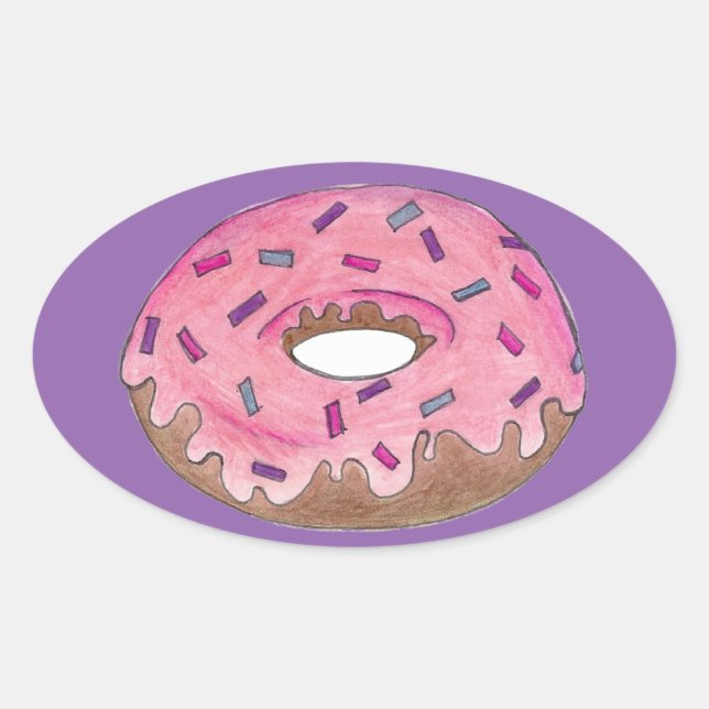 Pink Purple Doughnut Doughnut Sprinkles Junk Food Oval Sticker (Front)