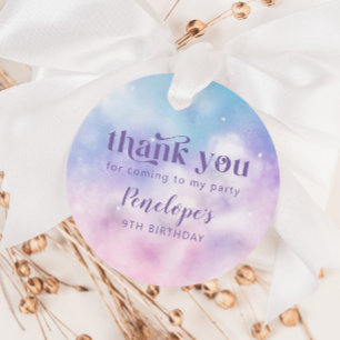 Pink Purple Dreamy Sky Birthday Party Favour Tags