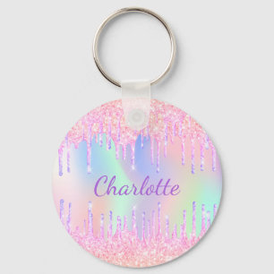 Pink purple drips holographic  key ring