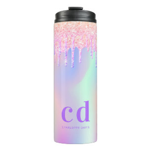 Pink purple drips holographic monogram thermal tumbler