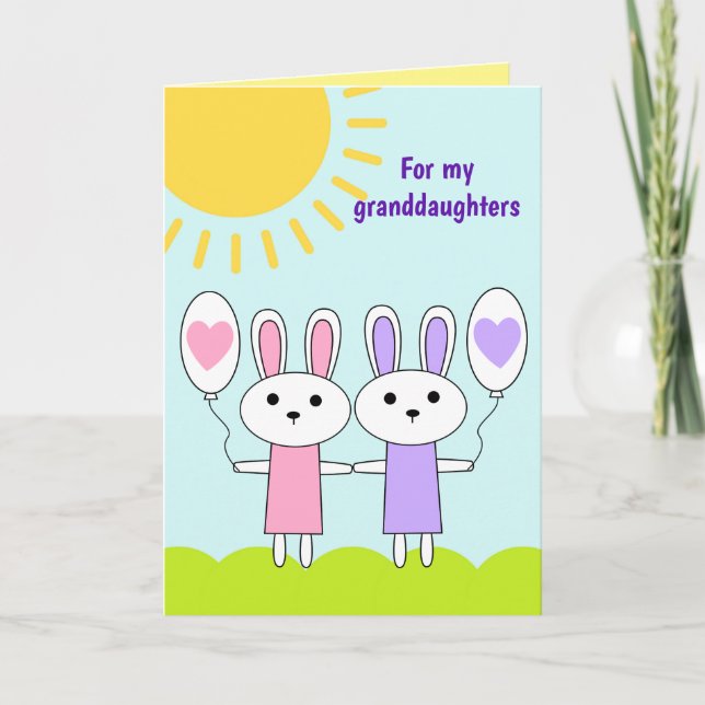 Pink Purple Easter Bunny For My Granddaughters Holiday Card (Front)