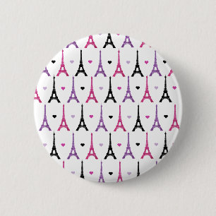 Pink & Purple Eiffel Tower pattern 6 Cm Round Badge