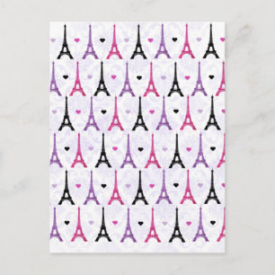 Pink & Purple Eiffel Tower pattern Postcard