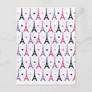 Pink & Purple Eiffel Tower pattern Postcard