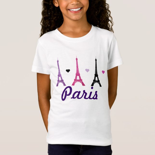 Pink & Purple Eiffel Tower pattern T-Shirt (Front)
