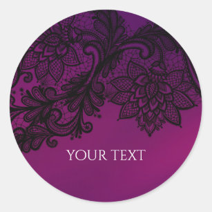 Pink & Purple Elegant Black Lace Party Favour Classic Round Sticker