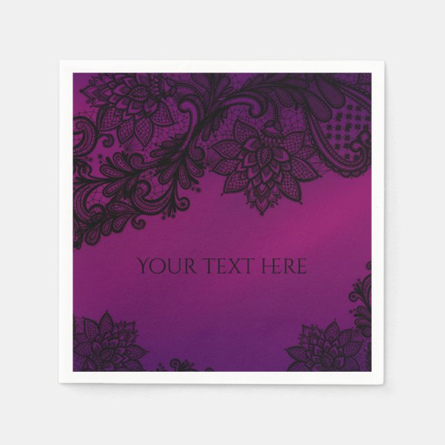Pink & Purple Elegant Black Lace Party Napkin (Front)