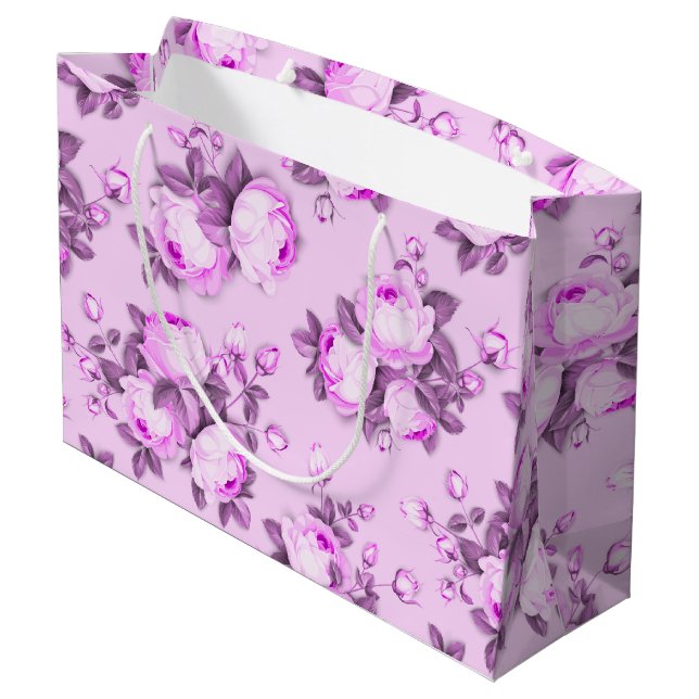 pink purple elegant floral large gift bag (Back Angled)