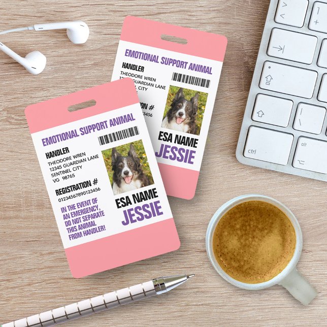 Pink Purple Emotional Support Animal Photo ID ID Badge (Creator Uploaded)