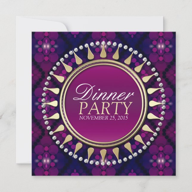 Pink Purple Exotic Sun Dinner Party Invitation (Front)