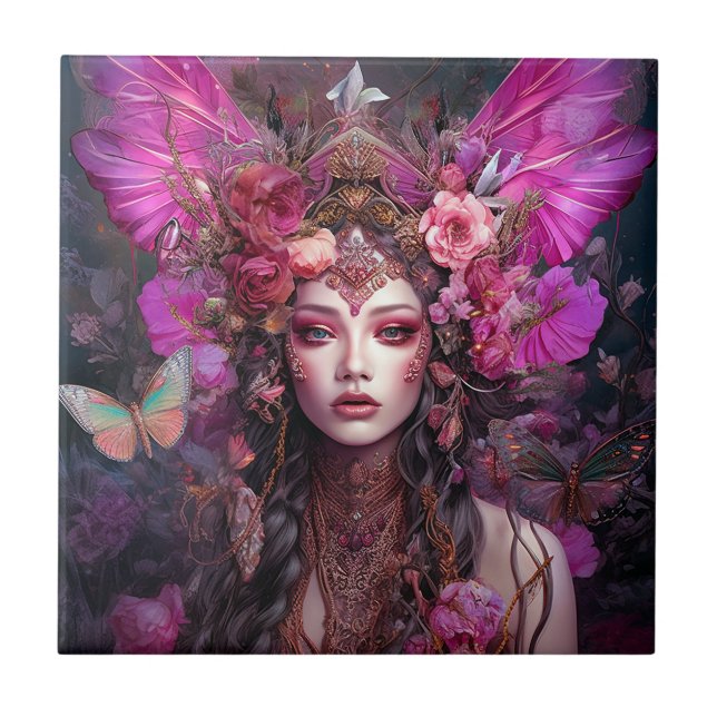 Pink Purple Fairy Queen Fantasy Art Tile (Front)
