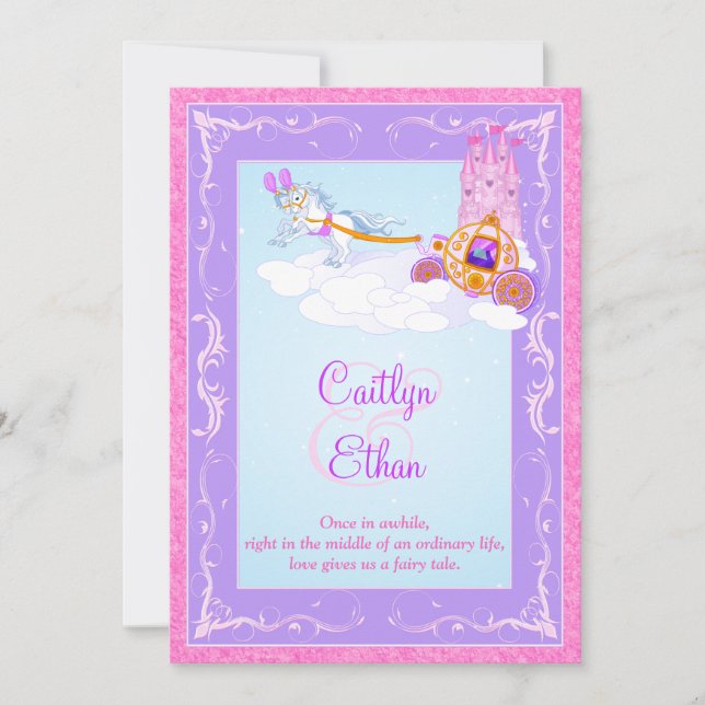 Pink, Purple Fantasy Fairytale Wedding Invitation (Front)