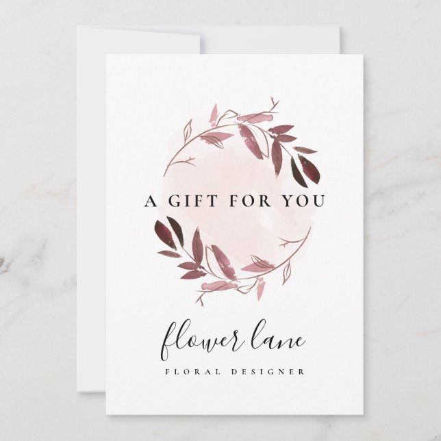 PINK PURPLE FAUNA WREATH GIFT CERTIFICATE CARD (Front)