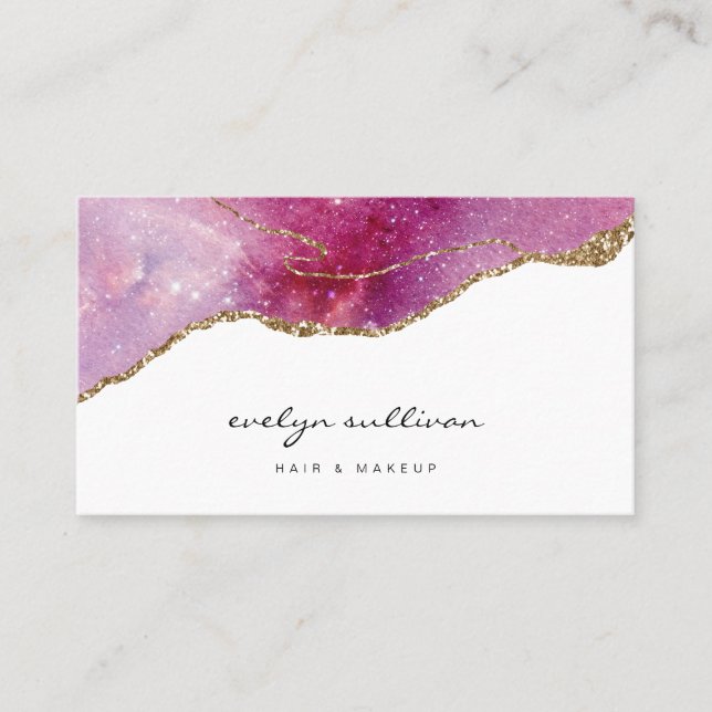 pink purple faux sparkle agate business card (Front)
