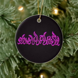Pink Purple Fire Flames Blaze Outline Ceramic Tree Decoration