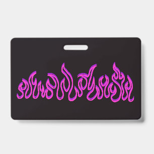 Pink Purple Fire Flames Blaze Outline ID Badge