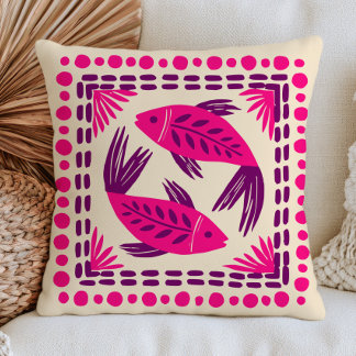 Pink& Purple Fish Eclectic Ocean Nautical  Cushion
