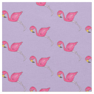 Pink Purple Flamingo Tropical Island Bird Print Fabric