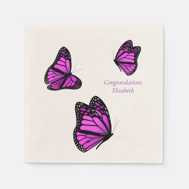 pink purple flitting butterflies personalised napkin (Front)