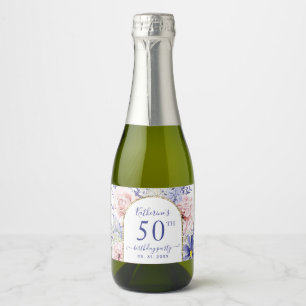 Pink Purple Floral 50th Birthday Party Sparkling Wine Label