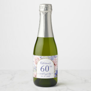 Pink Purple Floral 60th Birthday Party Sparkling Wine Label