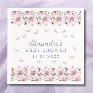 Pink Purple Floral Butterfly Baby Shower Napkin