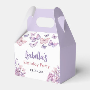 Pink Purple Floral Butterfly Girl 1st Birthday Favour Box