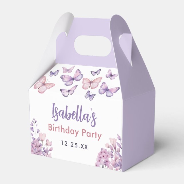Pink Purple Floral Butterfly Girl 1st Birthday  Favour Box (Front Side)