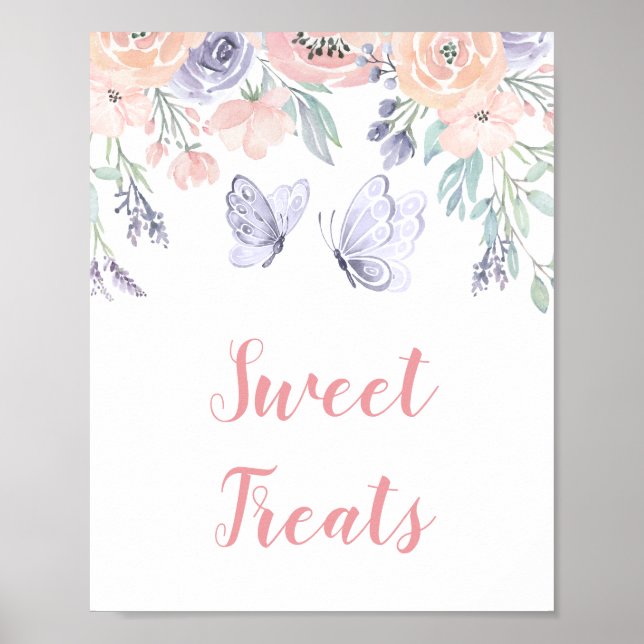 Pink Purple Floral Butterfly Sweet Treats Sign (Front)