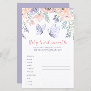 Pink Purple Floral Butterfly Word Scramble Game