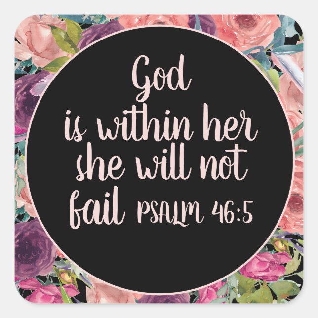Pink Purple Floral Christian Bible God Within Her Square Sticker (Front)