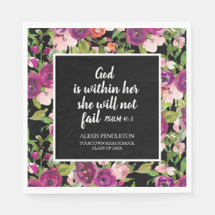 Pink Purple Floral Christian Graduation Class of Napkin