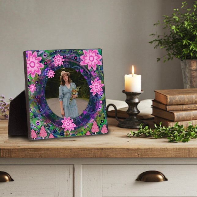  Pink Purple Floral Cute Your Photo Custom Plaque (Creator Uploaded)
