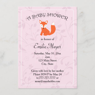 Pink Purple Floral Fox Woodland Baby Shower Invitation