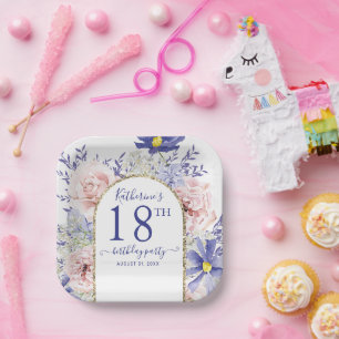 Pink Purple Floral God Frame 18th Birthday Party Paper Plate