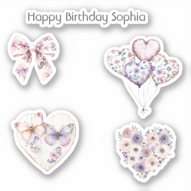 Pink Purple Floral Heart Balloons Birthday (Front)