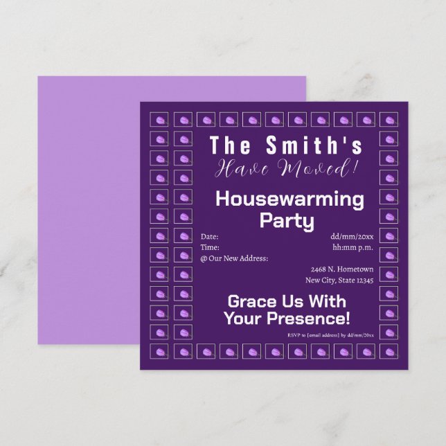 Pink, Purple Floral Housewarming Party Invitation (Front/Back)