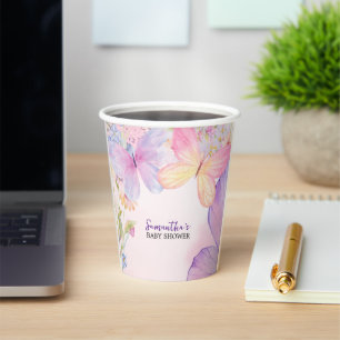Pink Purple Floral Oh Baby Butterfly Baby shower Paper Cups