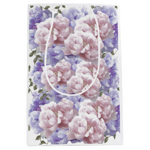 Pink Purple Floral Peony Medium Gift Bag