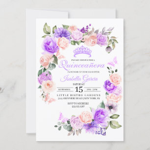 Pink & Purple Floral Quinceanera Birthday Invitation